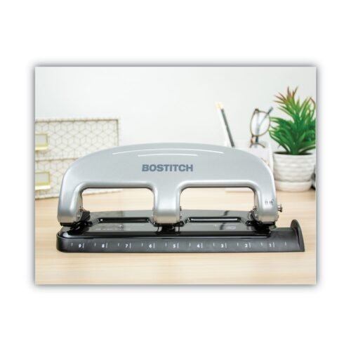 Bostitch 20-Sheet EZ Squeeze Three-Hole Punch, 932 Holes, BlackSilver (ACI2220)