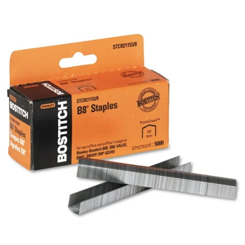 Bostitch B8 PowerCrown Premium Staples, 0.38 Leg, 0.5 Crown, Steel, 5,000Box (BOSSTCR211538)