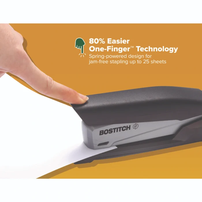 Bostitch InPower One-Finger Eco-Friendly Desktop Stapler, 25-Sheet Capacity, BlackGray (ACI1100)