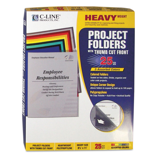 C-Line Poly Project Folders, Letter Size, Assorted Colors, 25Box (CLI62130)