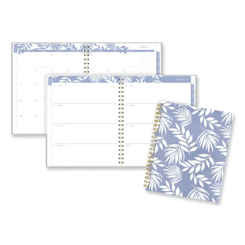 Cambridge Elena WeeklyMonthly Planner, Palm Leaves Artwork, 11 x 9.25, BlueWhite Cover, 12-Month (Jan to Dec) 2024 (AAG1680905)