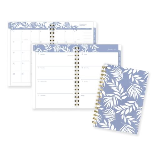 Cambridge Elena WeeklyMonthly Planner, Palm Leaves Artwork, 8.5 x 6.38, BlueWhite Cover, 12-Month (Jan to Dec) 2024 (AAG1680200)