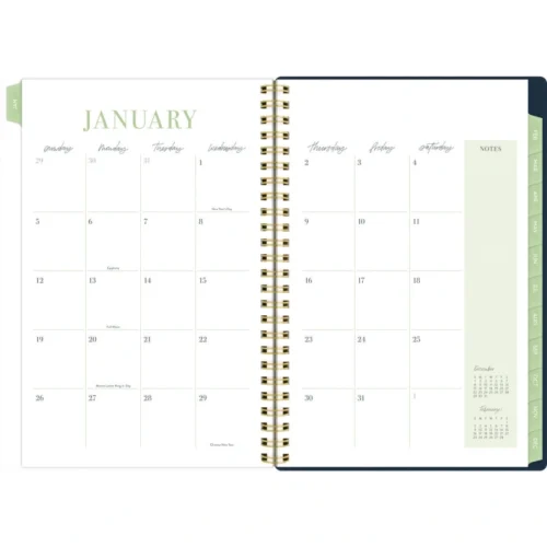 Cambridge Leah Bisch WeeklyMonthly Floral Planner, Floral Artwork, 8.5 x 6.38, BlueWhiteGold Cover, 12-Month (Jan to Dec) 2025 (AAGLB34200)