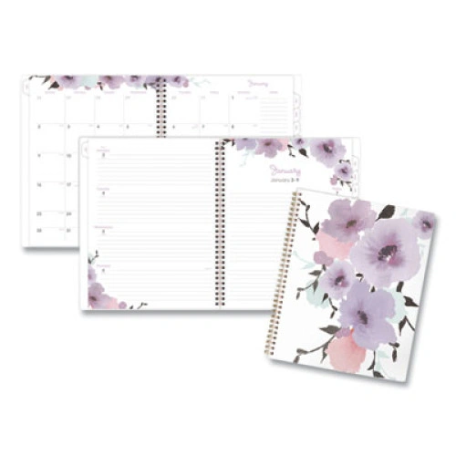 Cambridge Mina WeeklyMonthly Planner, Floral Artwork, 11 x 8.5, WhiteVioletPeach Cover, 12-Month (Jan to Dec) 2025 (AAG1134905)