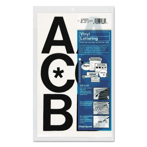 Chartpak Press-On Vinyl Uppercase Letters, Self Adhesive, Black, 3h, 50Pack (CHA01070)
