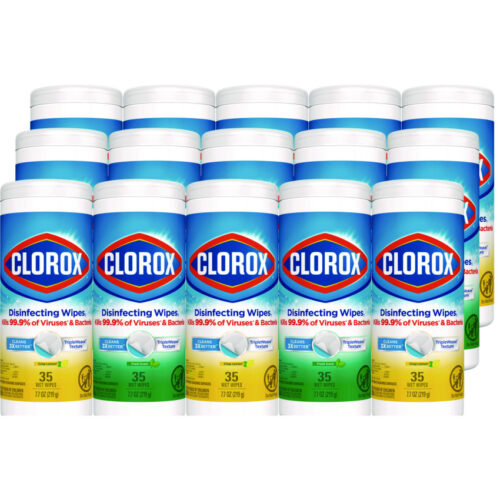Clorox Disinfecting Wipes, 1-Ply, 7 x 8, Fresh ScentCitrus Blend, 35Canister, 3Pack, 5 PacksCarton (CLO30112CT)