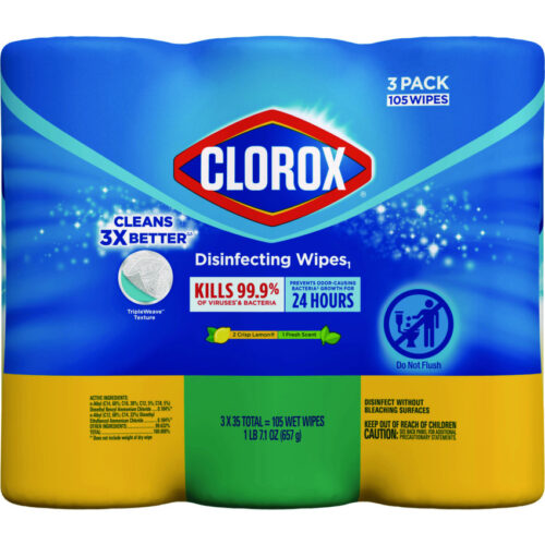 Clorox Disinfecting Wipes, 1-Ply, 7 x 8, Fresh ScentCitrus Blend, 35Canister, 3Pack, 5 PacksCarton (CLO30112CT)