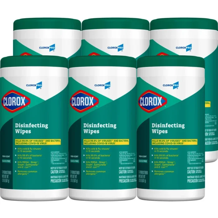 Clorox Disinfecting Wipes, 1-Ply, Fresh Scent, 7 x 8, White, 75Canister, 6 CanistersCarton (CLO15949CT)