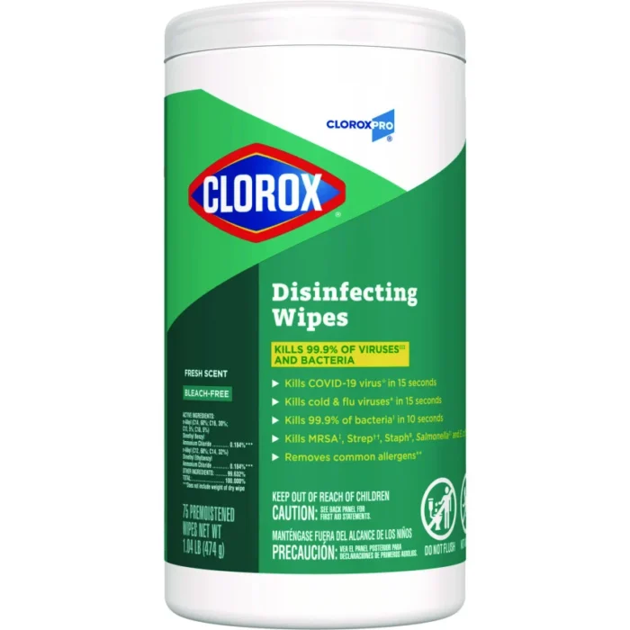 Clorox Disinfecting Wipes, 1-Ply, Fresh Scent, 7 x 8, White, 75Canister, 6 CanistersCarton (CLO15949CT)