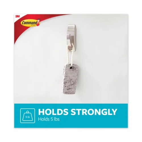Command Bath Hook, Large, Metal, Satin Nickel, 5 lb Capacity, 1 Hook and 2 Strips (MMM70005080679)