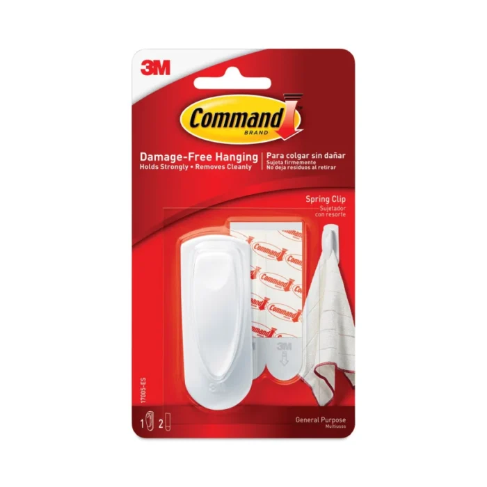 Command Spring Hook, Plastic, White, 0.25 lb Capacity, 1 Hook and 2 StripsPack (MMM17005ES)