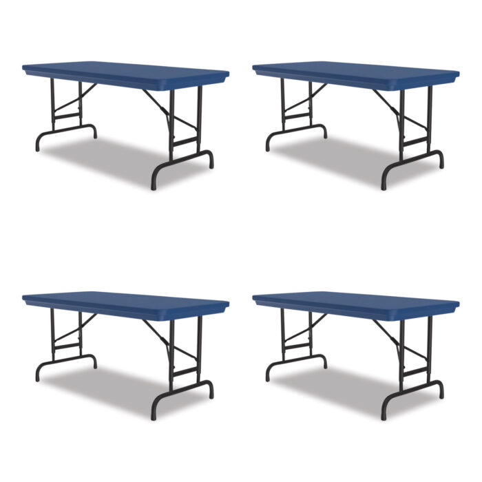 Correll Adjustable Folding Table, Rectangular, 48 x 24 x 22 to 32, Blue Top, Black Legs, 4Pallet (CRLRA2448274P)
