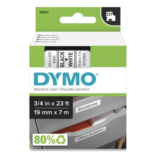 DYMO D1 High-Performance Polyester Removable Label Tape, 0.75 x 23 ft, Black on White (DYM45803)