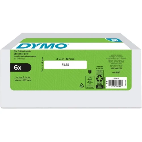 DYMO LW 1-Up File Folder, 0.56 x 3.43, White, 130 LabelsRoll, 6 RollsPack (DYM2050812)