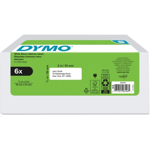 DYMO LW Address Labels, 0.75 x 2, White, 500 LabelsRoll, 6 RollsPack (DYM2050766)