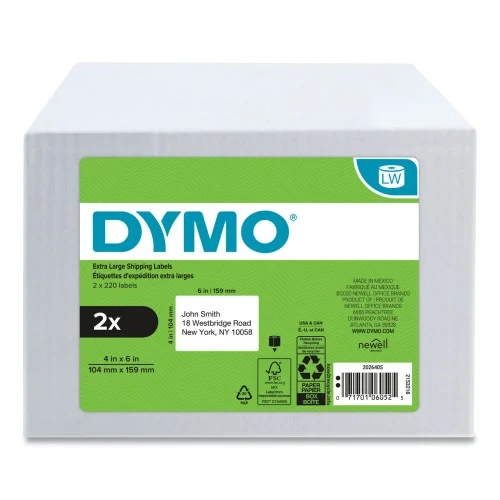 DYMO LW Extra-Large Shipping Labels, 4 x 6, White, 220 LabelsRoll, 2 RollsPack (DYM2026405)