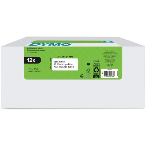 DYMO LW Multipurpose Labels, 1 x 2.13, White, 500 LabelsRoll, 12 RollsPack (DYM2050821)