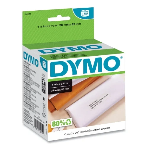 DYMO LabelWriter Address Labels, 1.12 x 3.5, White, 260 LabelsRoll, 2 RollsPack (DYM30320)