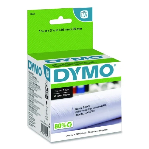 DYMO LabelWriter Address Labels, 1.4 x 3.5, White, 260 LabelsRoll, 2 RollsPack (DYM30321)