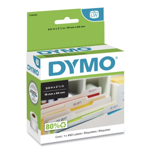 DYMO LabelWriter Bar Code Labels, 0.75 x 2.5, White, 450 LabelsRoll (DYM1738595)