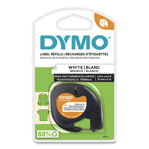 DYMO LetraTag Fabric Iron-On Labels, 0.5 x 6.5 ft, White (DYM18771)