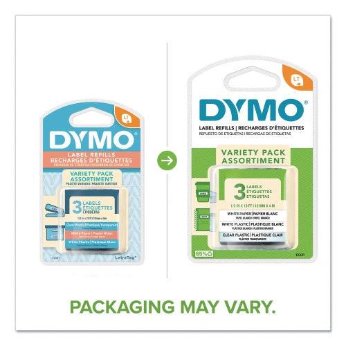 DYMO LetraTag PaperPlastic Label Tape Value Pack, 0.5 x 13 ft, Assorted, 3Pack (DYM12331)