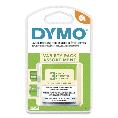 DYMO LetraTag PaperPlastic Label Tape Value Pack, 0.5 x 13 ft, Assorted, 3Pack (DYM12331)