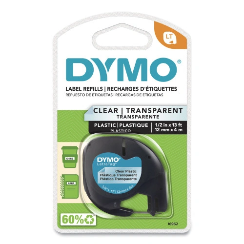 DYMO LetraTag Plastic Label Tape Cassette, 0.5 x 13 ft, Clear (DYM16952)