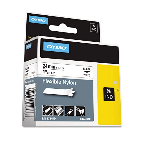 DYMO Rhino Flexible Nylon Industrial Label Tape, 1 x 11.5 ft, WhiteBlack Print (DYM1734524)