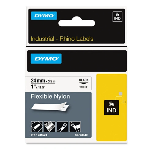 DYMO Rhino Flexible Nylon Industrial Label Tape, 1 x 11.5 ft, WhiteBlack Print (DYM1734524)