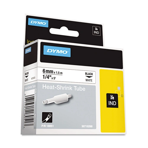 DYMO Rhino Heat Shrink Tubes Industrial Label Tape, 0.25 x 5 ft, WhiteBlack Print (DYM18051)