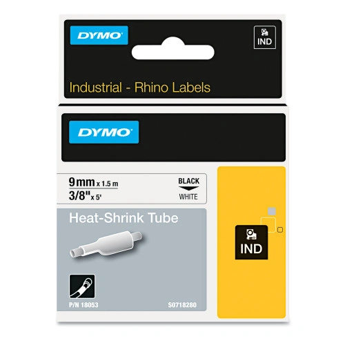 DYMO Rhino Heat Shrink Tubes Industrial Label Tape, 0.37 x 5 ft, WhiteBlack Print (DYM18053)