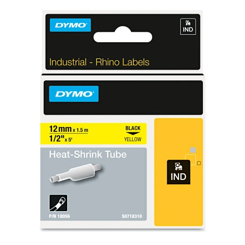 DYMO Rhino Heat Shrink Tubes Industrial Label Tape, 0.5 x 5 ft, WhiteBlack Print (DYM18055)