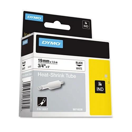 DYMO Rhino Heat Shrink Tubes Industrial Label Tape, 0.75 x 5 ft, WhiteBlack Print (DYM18057)