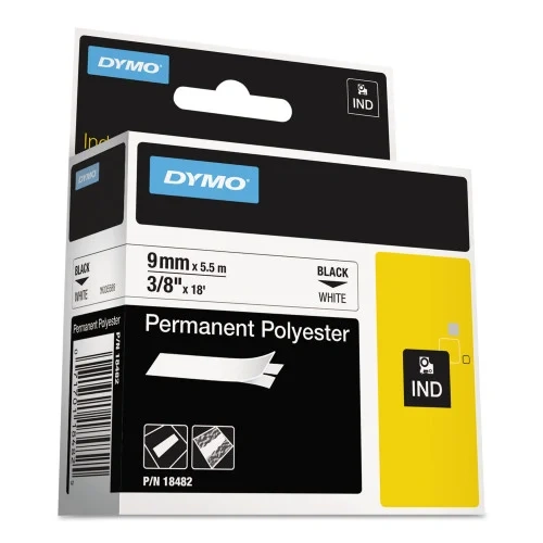 DYMO Rhino Permanent Poly Industrial Label Tape, 0.37 x 18 ft, WhiteBlack Print (DYM18482)