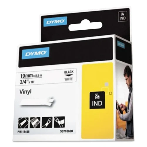 DYMO Rhino Permanent Vinyl Industrial Label Tape, 0.75 x 18 ft, WhiteBlack Print (DYM18445)