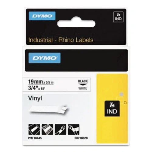 DYMO Rhino Permanent Vinyl Industrial Label Tape, 0.75 x 18 ft, WhiteBlack Print (DYM18445)