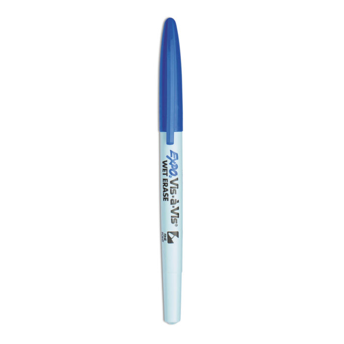 EXPO Vis-a-Vis Wet Erase Marker, Fine Bullet Tip, Blue, Dozen (SAN16003)