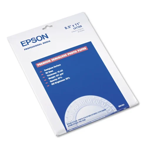 Epson Premium Photo Paper, 10.4 mil, 8.5 x 11, Semi-Gloss White, 20Pack (EPSS041331)