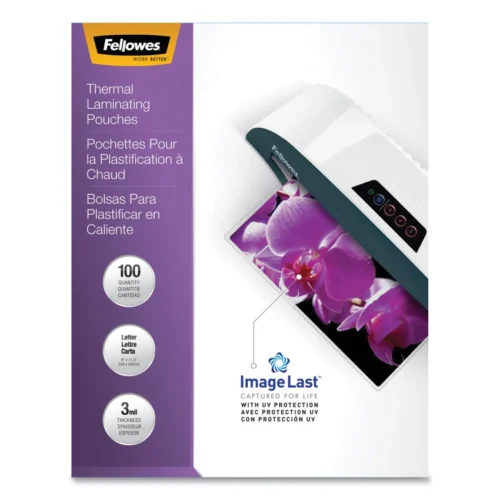 Fellowes ImageLast Laminating Pouches with UV Protection, 3 mil, 9 x 11.5, Clear, 100Pack (FEL52454)