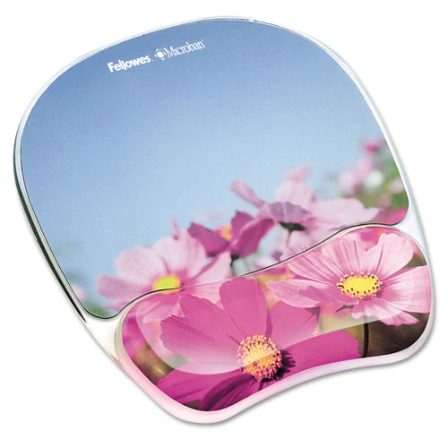 Fellowes Photo Gel Mouse Pad with Wrist Rest with Microban Protection, 9.25 x 7.87, Pink Flowers Design (FEL9179001)