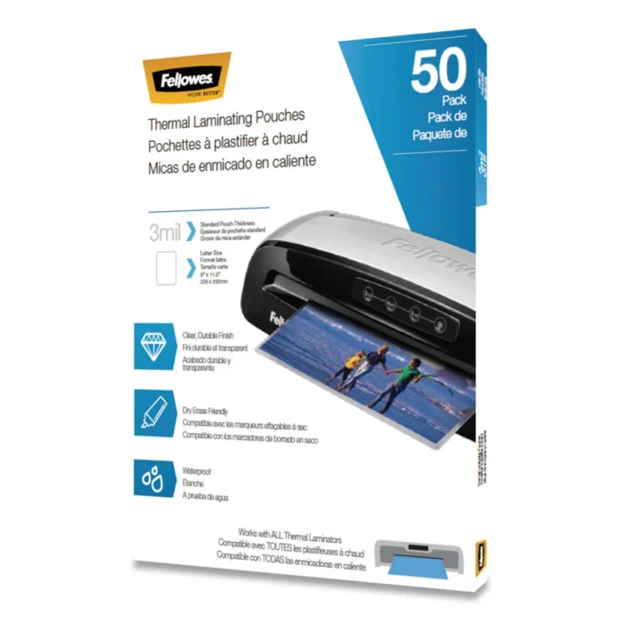 Fellowes Thermal Laminating Pouches, 3 mil, 9 x 11.5, Matte Clear, 50Pack (FEL5744301)