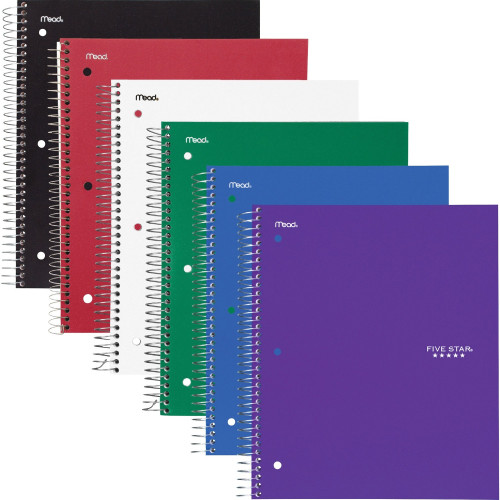 Five Star Wirebound Notebook, 3-Subject, MediumCollege Rule, Assorted Cover Colors, (150) 11 x 9.13 Sheets, 6Pack (MEA73930)