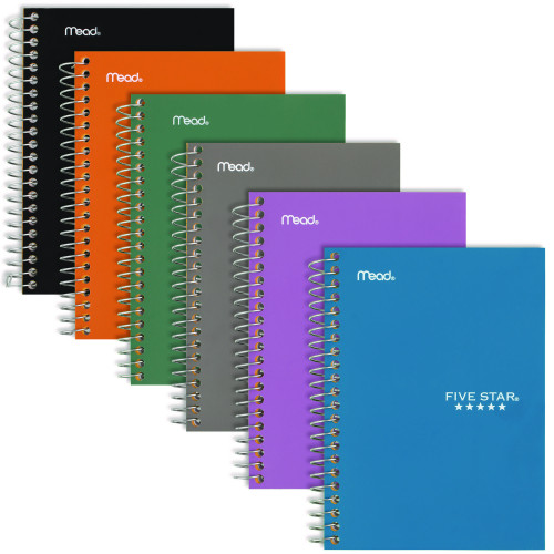 Five Star Wirebound Notebook, 5-Subject, MediumCollege Rule, Randomly Assorted Cover Color, (150) 9.5 x 7.25 Sheets (MEA840030)