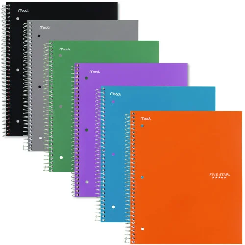 Five Star Wirebound Notebook with 2 Pockets, 1-Subject, Quadrille Rule (4 sqin), Randomly Assorted Cover Color, (100) 11 x 8.5 Sheets (MEA06190)