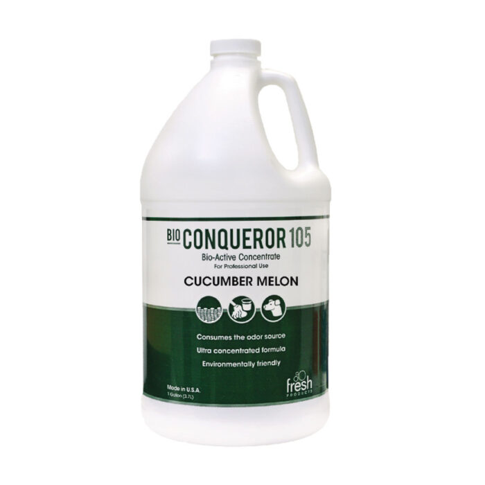 Fresh Products Bio Conqueror 105 Enzymatic Odor Counteractant Concentrate, Cucumber Melon, 1 gal Bottle, 4Carton (FRS1BWBCMF)