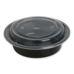 GE Microwavable Food Container with Lid, Round, 16 oz, 6.29 x 6.29 x 1.96, BlackClear, Plastic, 150Carton (GENTORND16)