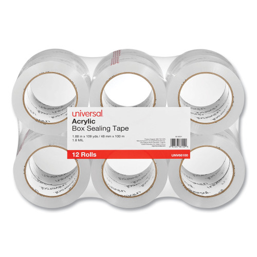 General Deluxe General-Purpose Acrylic Box Sealing Tape, 3 Core, 1.88 x 109 yds, Clear, 12Pack (UNV66100)