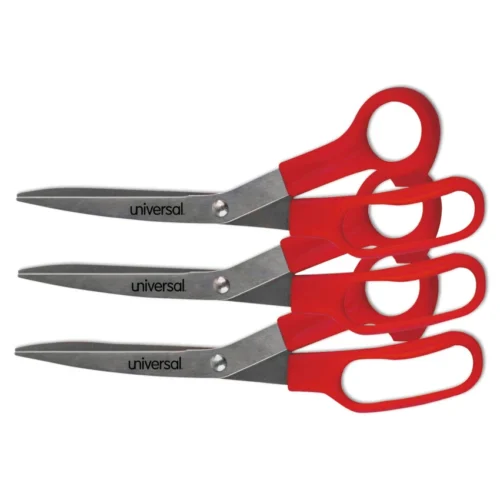 General General Purpose Stainless Steel Scissors, 7.75 Long, 3 Cut Length, Offset Red Handle, 3Pack (UNV92019)