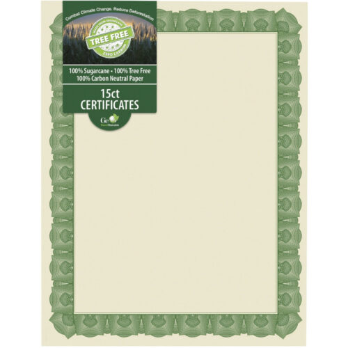 Geographics Award Certificates, 8.5 x 11, Natural with Green Braided Border, 15Pack (GEO49016)